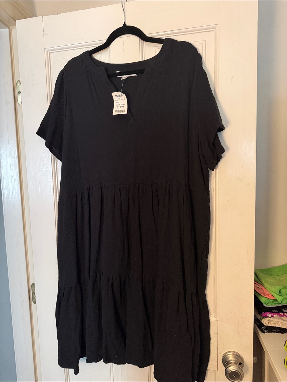 Lucky Brand Black Tiered Short Sleeve Midi Dress